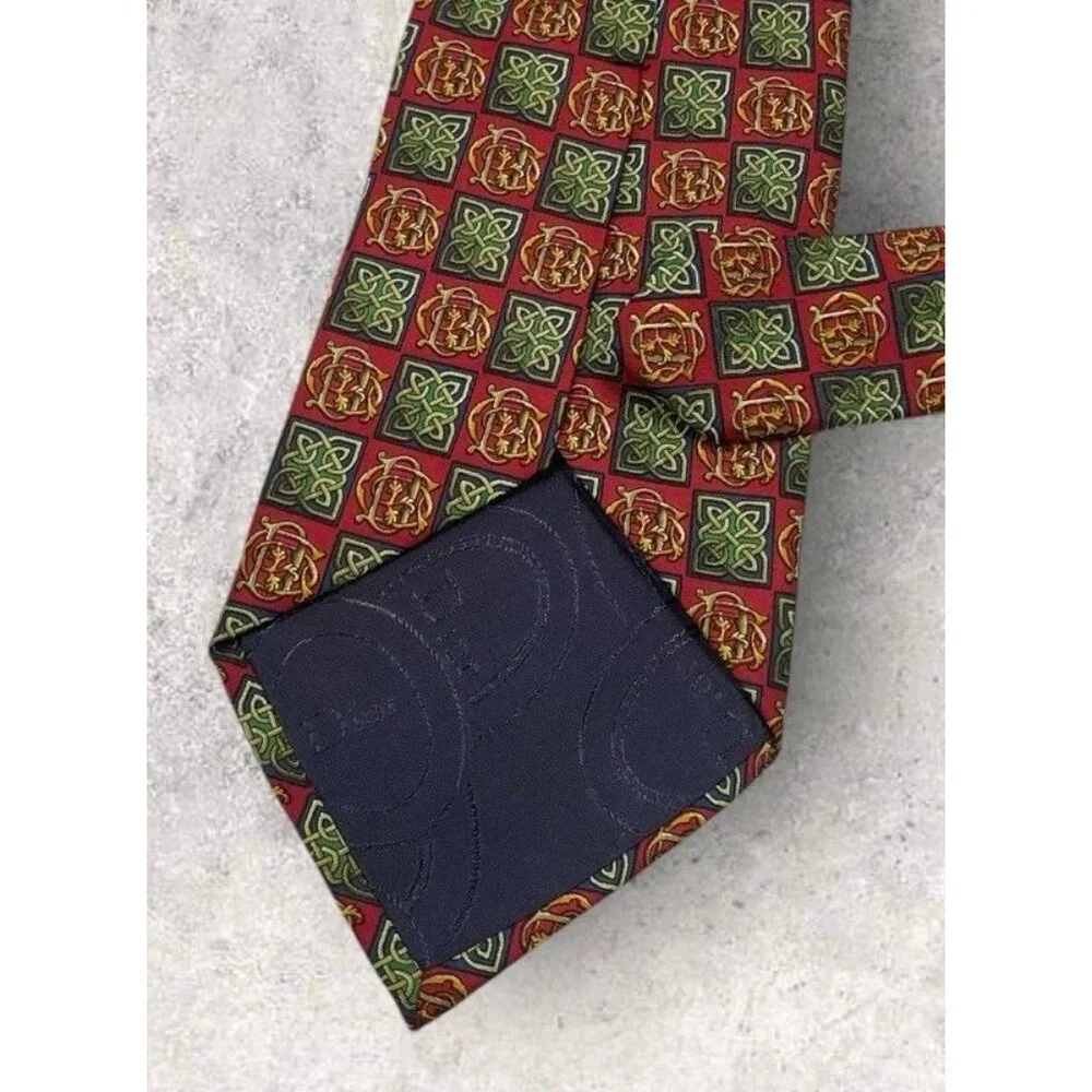 CHRISTIAN DIOR Silk Tie FRANCE Red Gold Monogram CD Baroque W:3.8" EUC - Picture 6 of 7